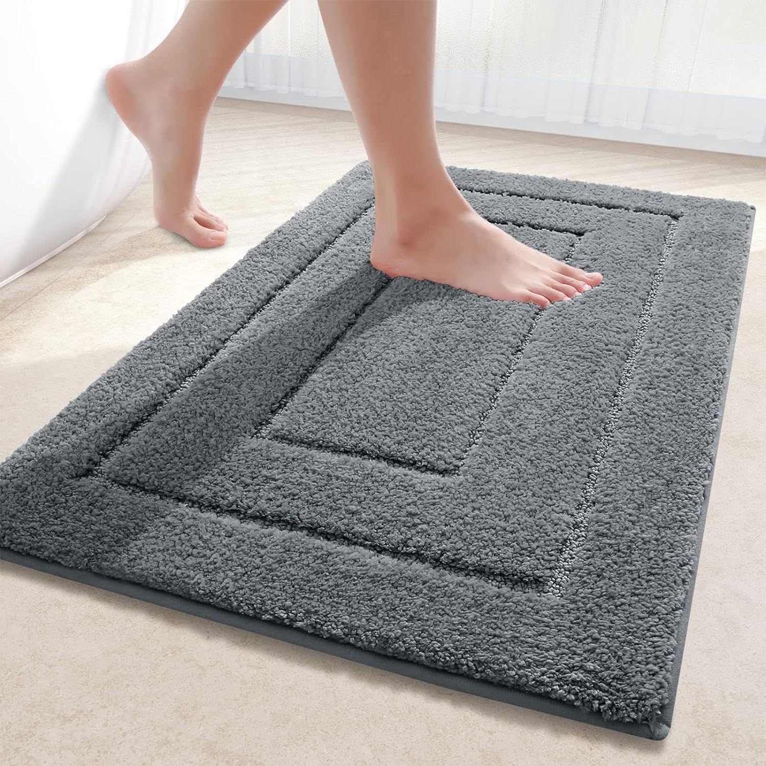 smiry Microfibre Bath Mat, Extra Soft Absorbent Bathroom Mat, Non-Slip Fluffy Rugs for Shower Floor, Machine-Washable Bath Rug Foot Mat, 60 x 120 cm, Dark Grey