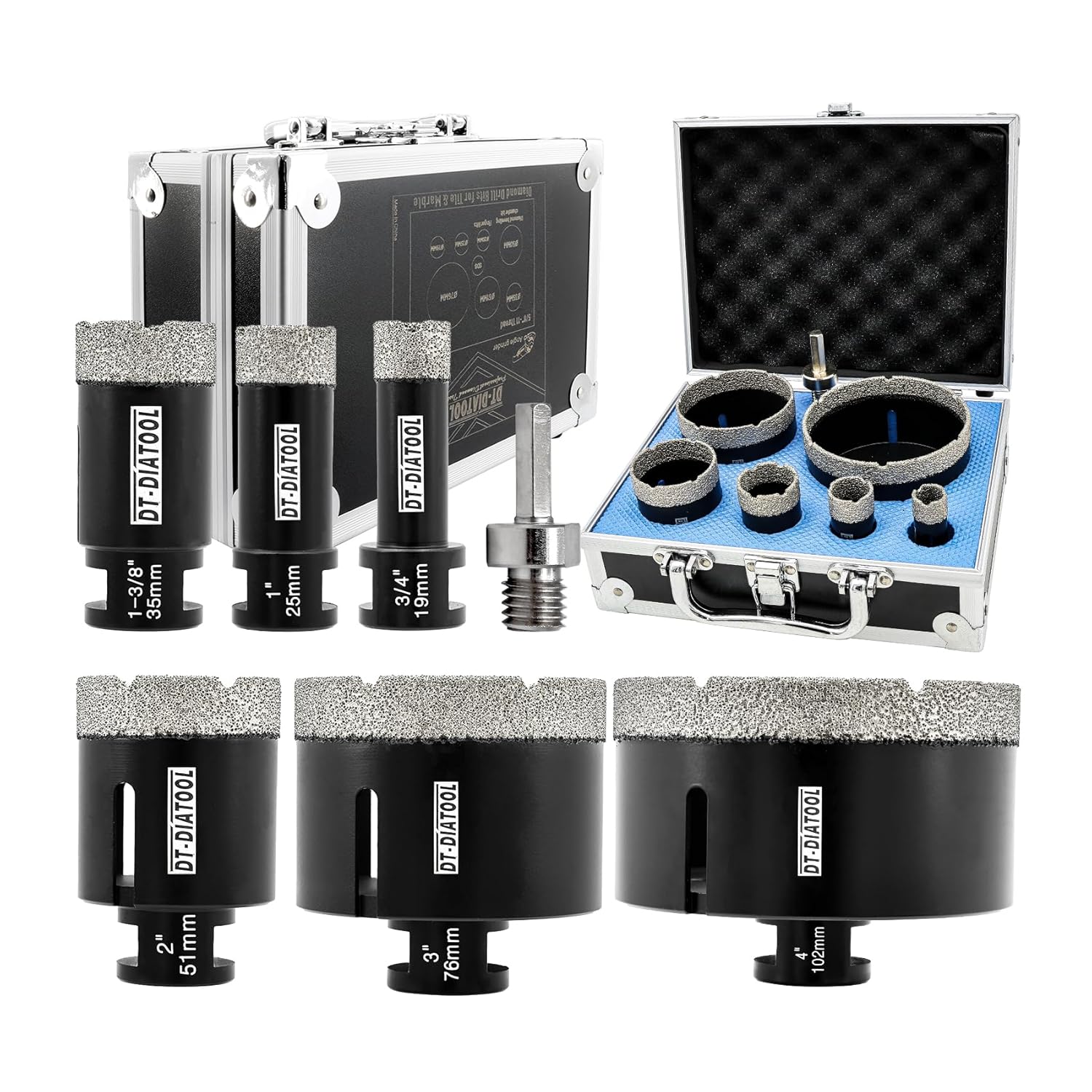 DT-DIATOOL Diamond Drill Bits 19/25/35/51/76/102mm for Porcelain Tile Ceramic Marble Granite Stone Hole Saw Kit (6-Pack)