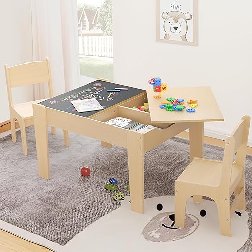 Juego de mesa y silla para niños 4 en 1, mesa y sillas para niños pequeños de 2 a 5 años con 2 pizarras reversibles, mesa para niños con