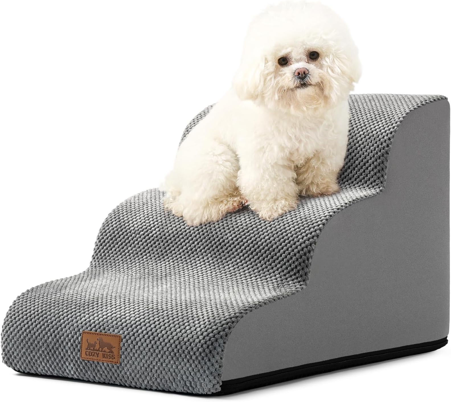 Dog Stairs Dog Steps Dog Ramp for Small dogs and Cats,Pets Stairs Pets Steps with High density lightweight Sponge Suitable for High Beds Sofa(Grey,3-Step)