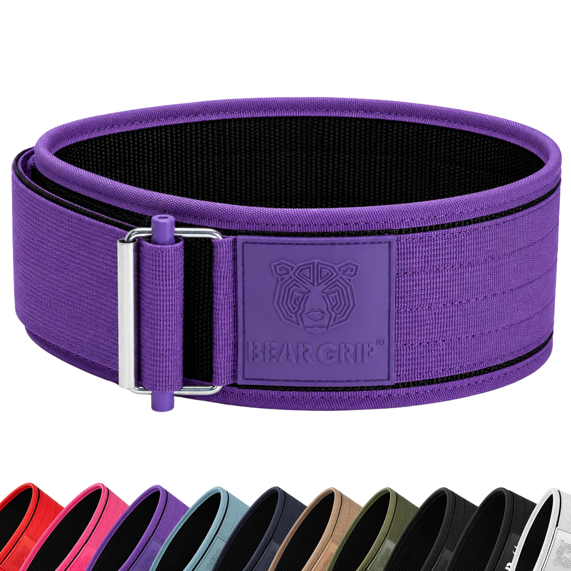 BEAR GRIP - Self-Locking Weight Lifting Belt, Premium Weightlifting Belt for Crossfit, Power Lifting, Bodybuilding, Lifting Belt for Men and Women, Workout Belt for Liftin (Purple, XL)