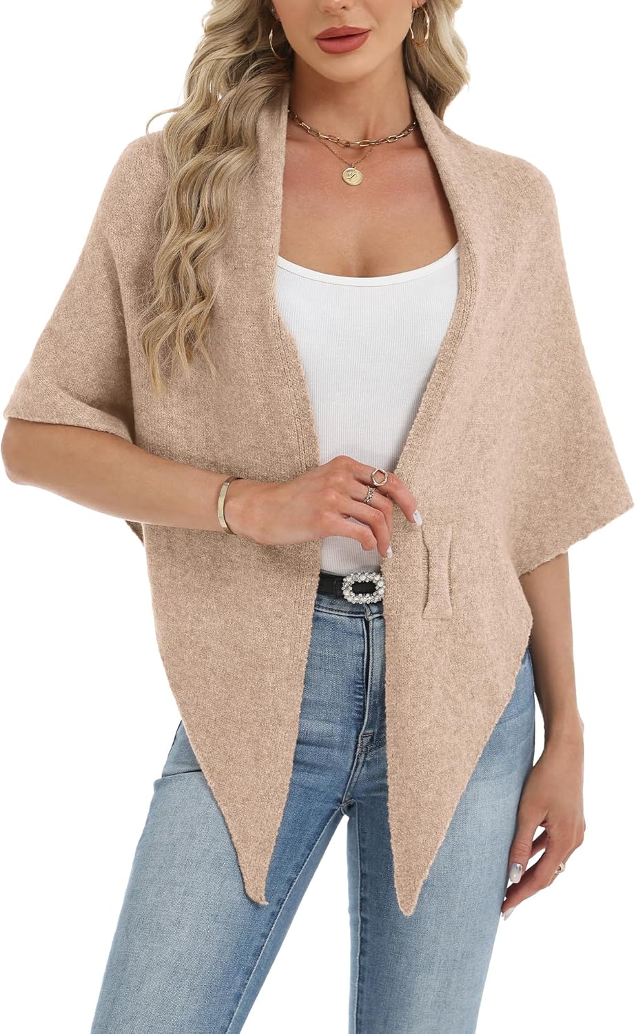 ELLEVEN Women’s Wool Pashmina Shawl Wrap – Soft Knitted Sweater Poncho Shawl Scarf Cardigan Cape - Image 2
