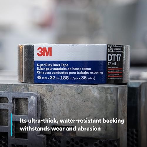 Miniatura 4 de 3M TALC Cinta adhesiva Super Duty DT17, negra, ultra gruesa, resistente al desgaste, 17 mil, 1.890 in x 105.0 ft