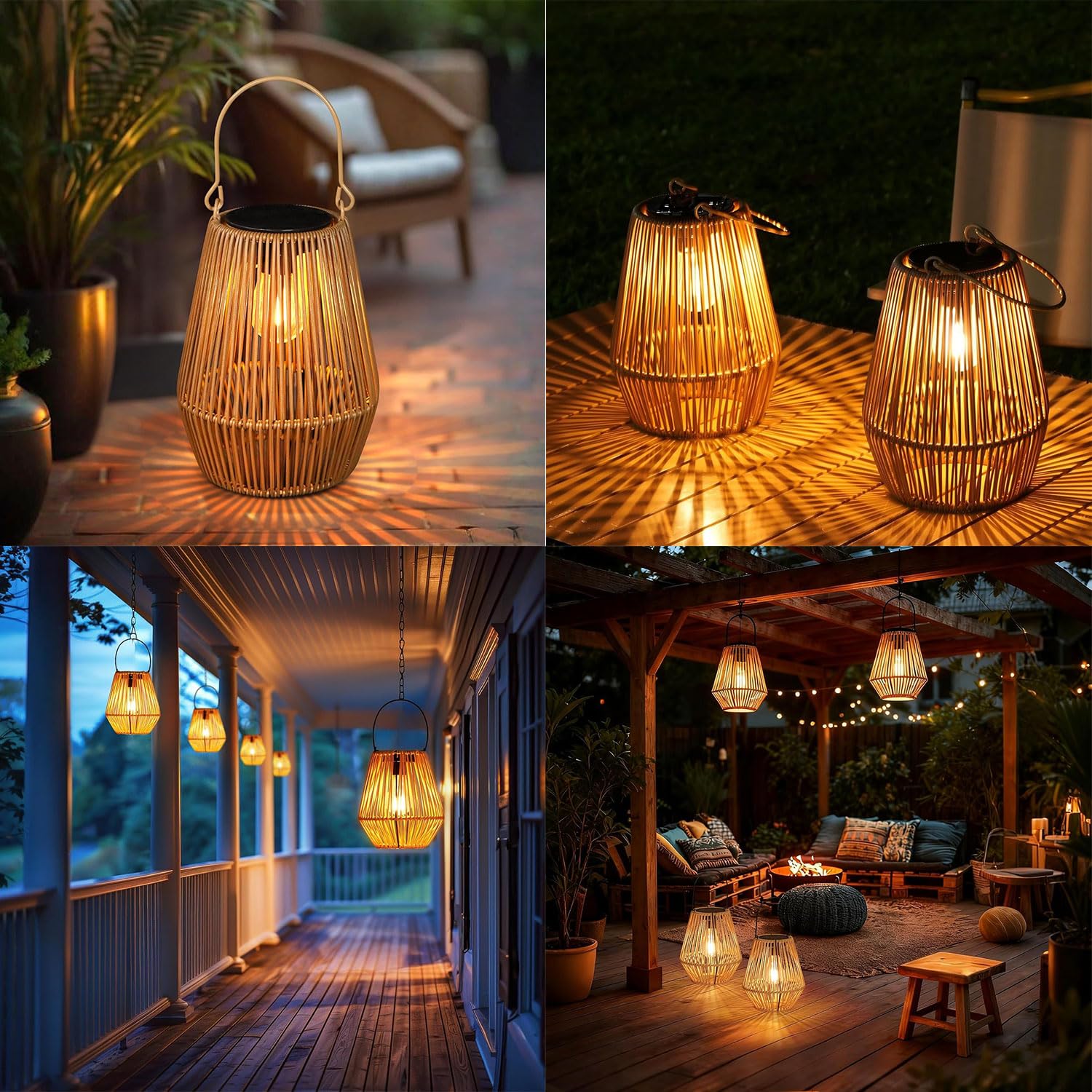 2 lanterne solari per esterni, lampade solari da giardino da appendere, lanterna intrecciata in fibra naturale, lampade solari in stile rattan bohémien, decorazione da giardino per esterni, per