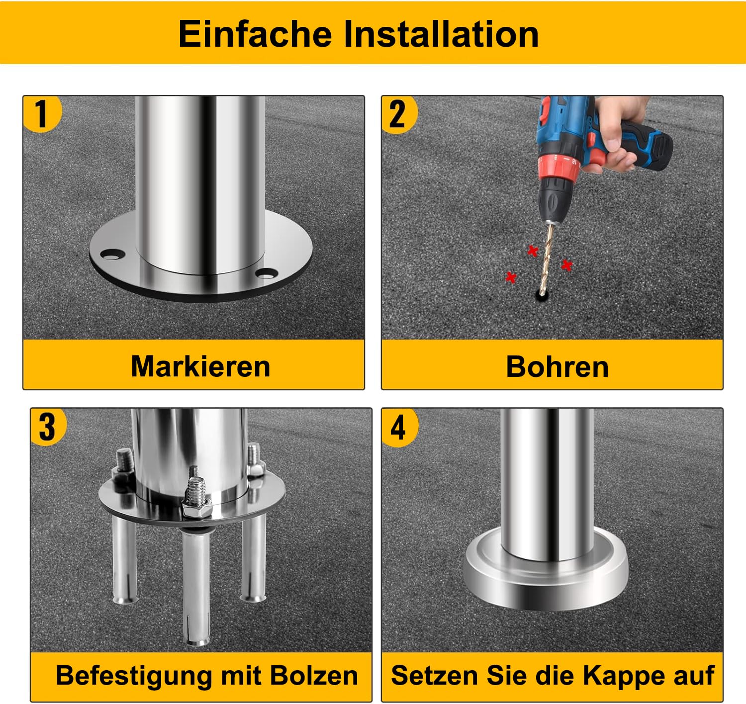 V2A Edelstahl Eingangsgeländer für Treppen Brüstung - Innen und Außen Handlauf Geländer Treppengeländer Edelstahl Wandhandlauf (100cm)