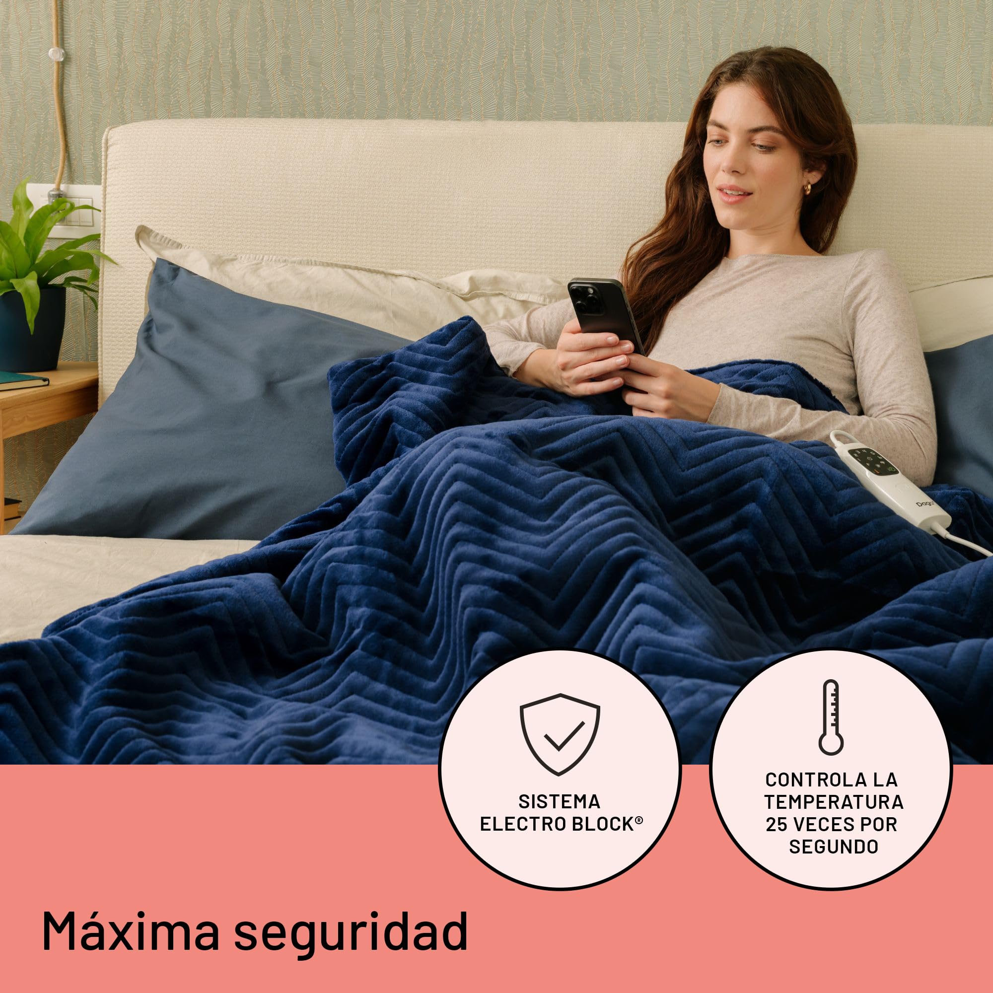 DAGA Manta térmica eléctrica de Sofá Relax Suave Armonía Azul, Tecnología de Calefacción Intellisense, Tejido y acolchado en terciopelo, 6 Niveles de Temperatura, 160 x 120 cm