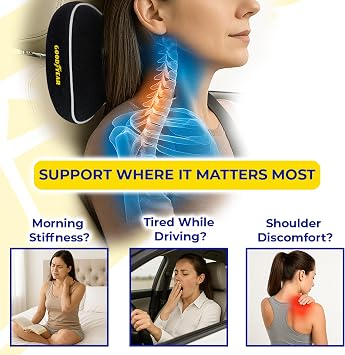 Goodyear Car Neck Pillow, Soft Memory Foam Headrest Pillow for Driving, Ergonomic Car Seat Headrest Cushion with Adjustable Strap, Breathable & Removable Cover, Neck Pain Relief, Black