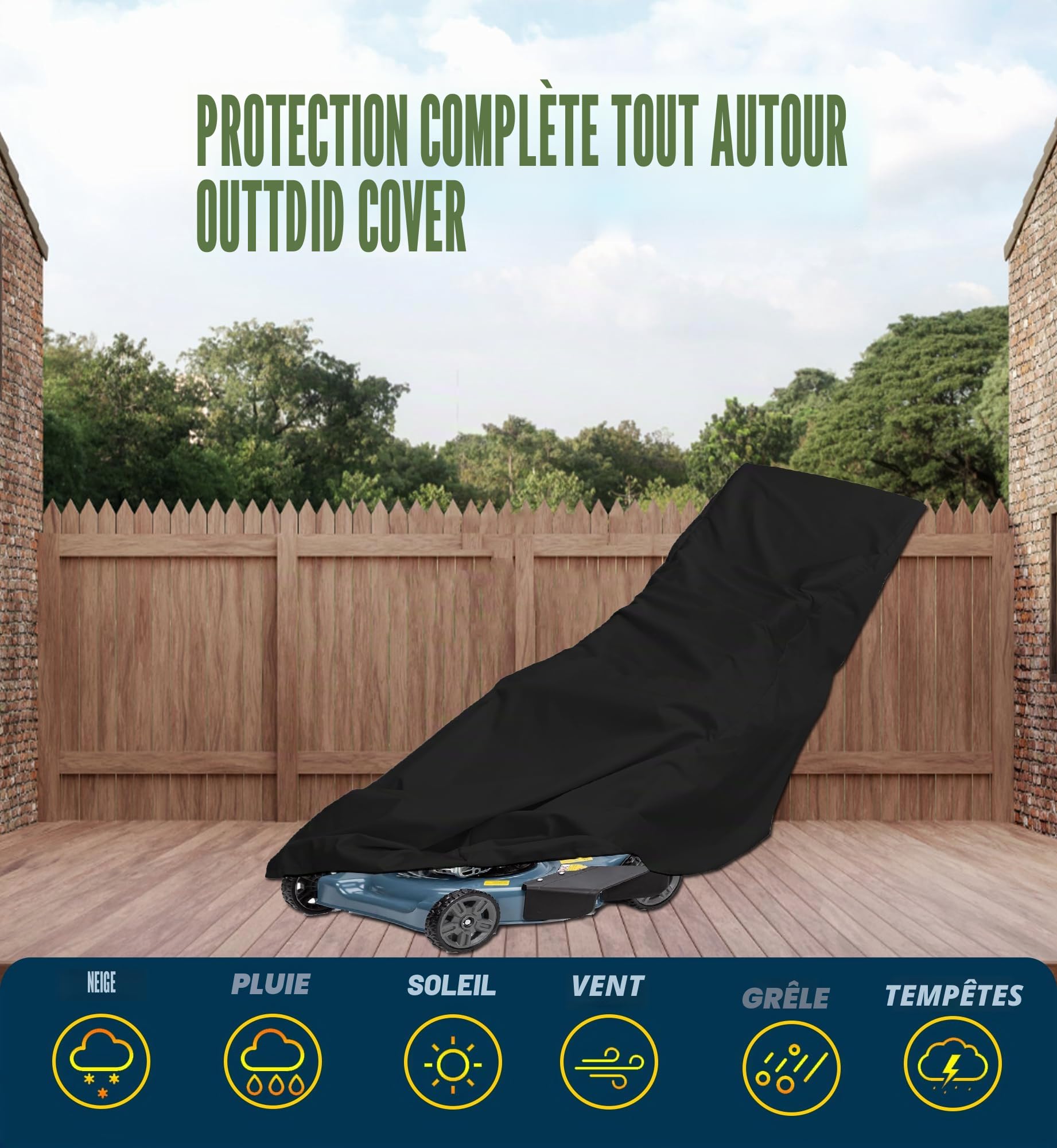 Housse De Tondeuse à Gazon Poussée, Housse De Protection Tondeuse à Gazon Imperméable Et Robuste, 600D Universelle Pour Tondeuse à Gazon D'extérieur Avec Sac De Rangement - Noir