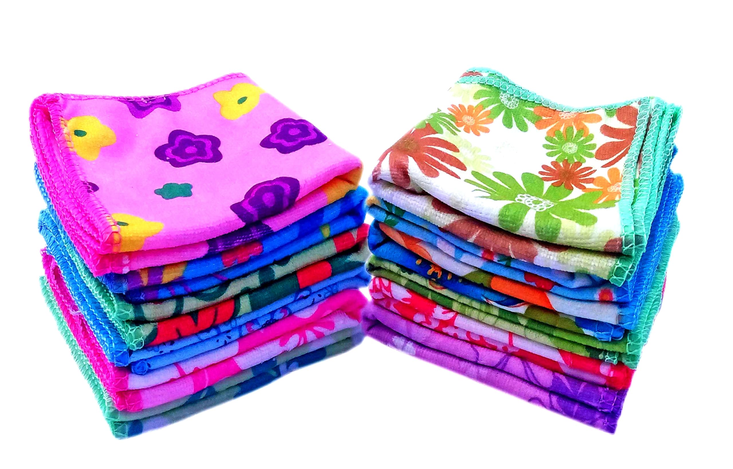 Space Fly Multi Flower Printed Hanky Face Towel for Your Baby and You (10 Pieces) (Multi Design)-image-33