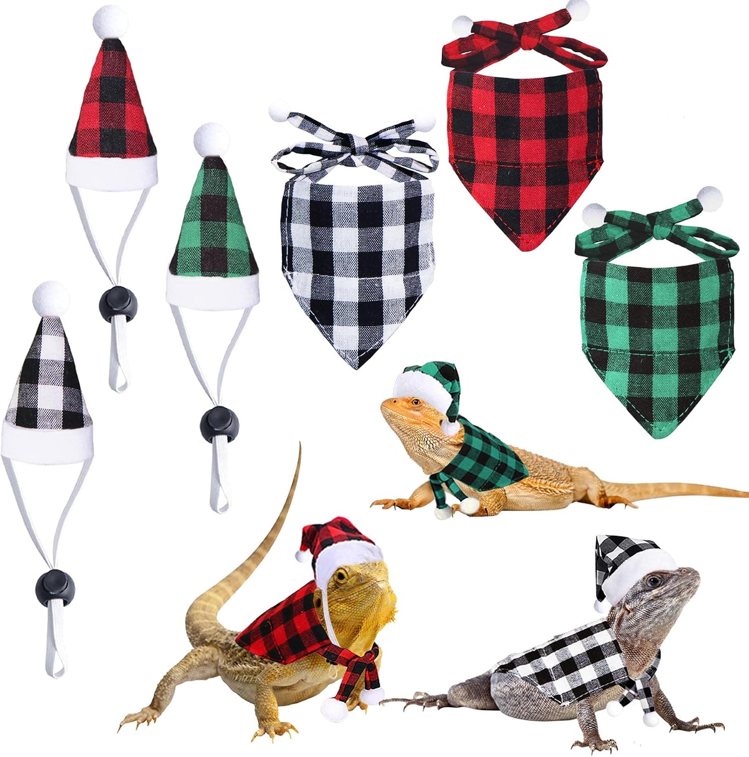 6 Pieces Christmas Bearded Dragon Costumes, Lizard Christmas Hats Bandanas Small Pet Christmas Costume for Bearded Dragon Lizard Chicks Parrot Hamster Guinea Pig Small Pet