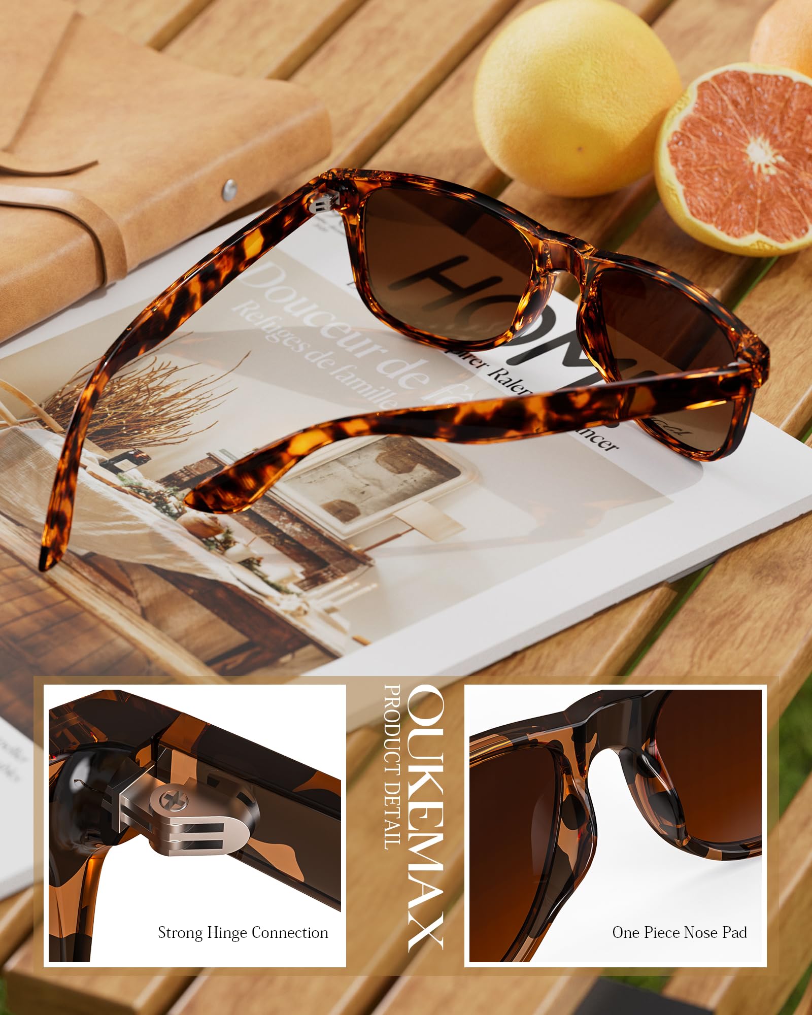 Gafas de sol polarizadas para mujer: gafas de sol polarizadas de moda con protección UV400, gafas de sol de moda, Negro + marrón degradado + marrón claro, M 5