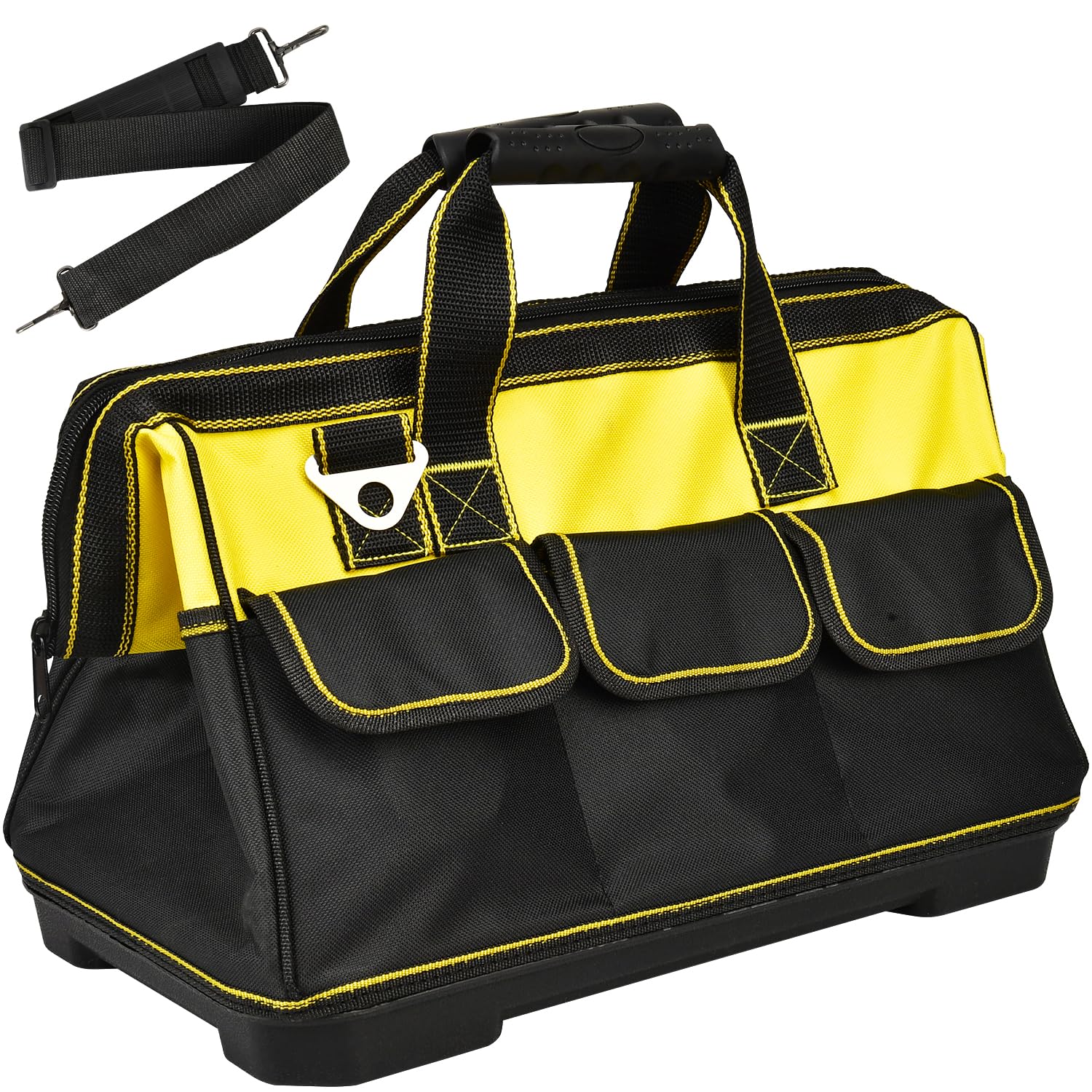 Heavy Duty Tool Bag 16-Inch, 16-Pocket Portable Tool Bag Organizer with Adjustable Shoulder Strap,Soft Handle Large Zipper Carrying Tool bags with Wide Mouth and Waterproof Strong Molded Base