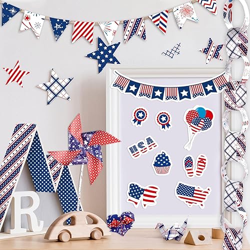 Miniatura 7 de Morcheiong Juego de 45 hojas de papel con patrón del 4 de julio, tamaño A4, papel decorativo de doble cara, papel de origami para el Día de la