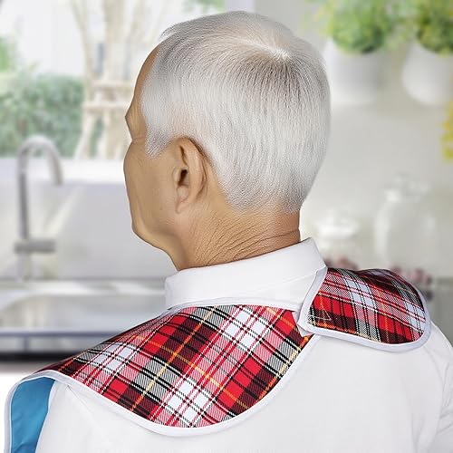 Miniatura 19 de Baberos para adultos, protector de ropa impermeable con atrapador de migas, baberos de comedor reutilizables para ancianos, hombres y mujeres Azul,