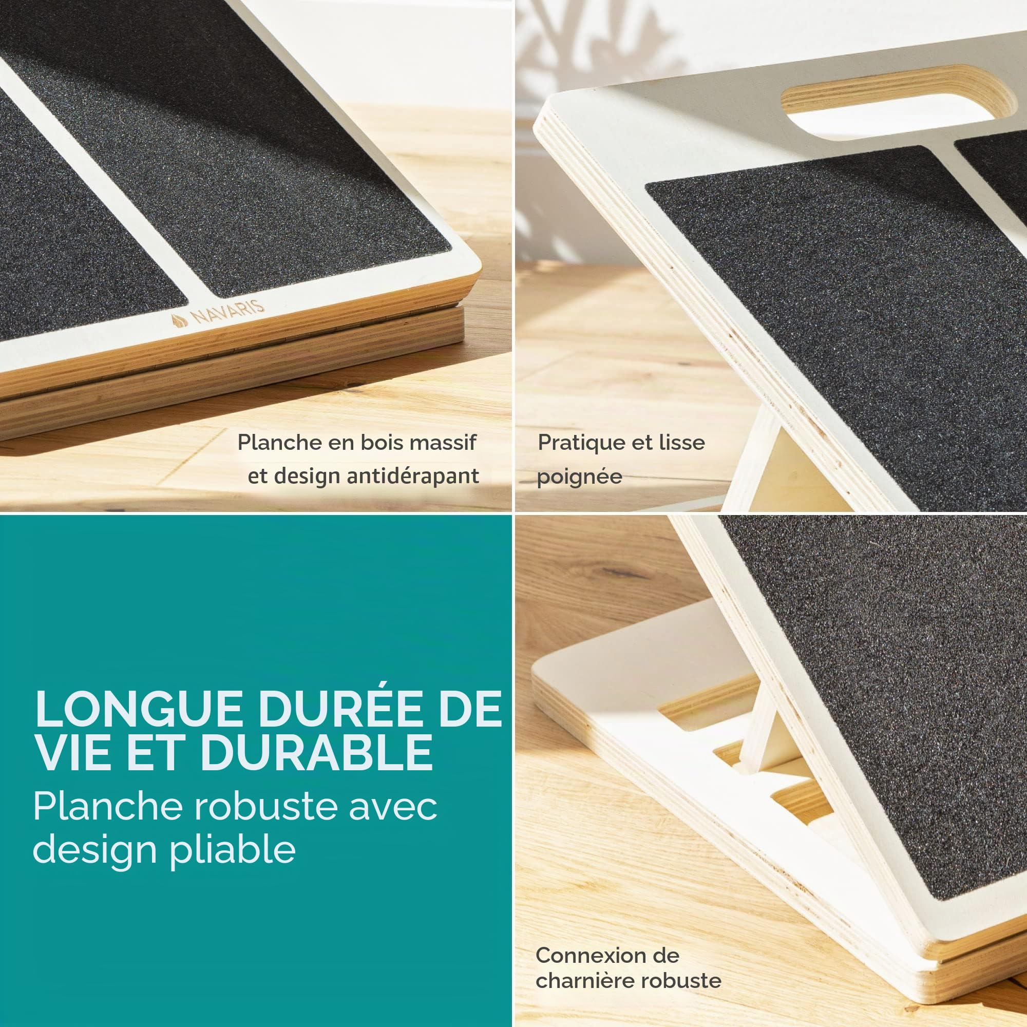 Navaris Planche Inclinée en Bois - Plateforme Etirement Mollets & Chevilles Ajustable pour Tous les Âges - Plan Incliné Reeducation Mollet - Pour Coureurs & Autres Athlètes