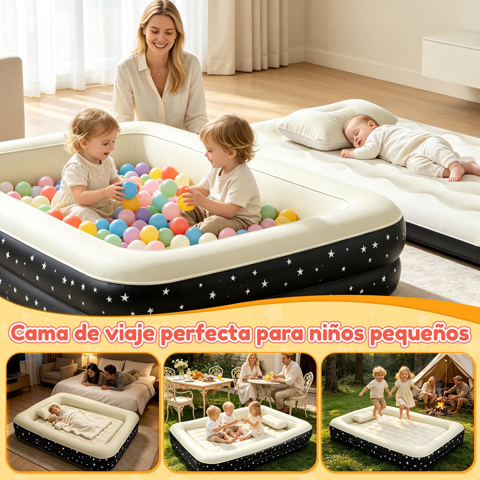 IEEILULU Colchón Hinchable con Bomba Eléctrica, Cama Inflable de Viaje para Niños Rápido Inflado y Desinflado, Portátil Cama de Aire con Almohada para el Hogar, Viajes y Camping (Negro)