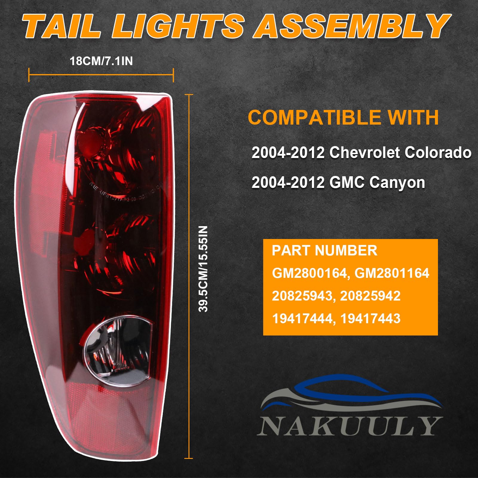Nakuuly Tail Lights Compatible With 2004-2012 Chevry Colorado GMC Canyon Driver and Passenger Side Taillights Brake Rear Lamp Red Assembly without Halogen Bulb