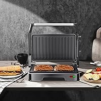 Vista 6 de Panini - Parrilla de prensa y sandwichera – 2 rebanadas, bisagra ajustable de 180°, placas de hierro antiadherentes para Panini, Quesadilla, Waffle
