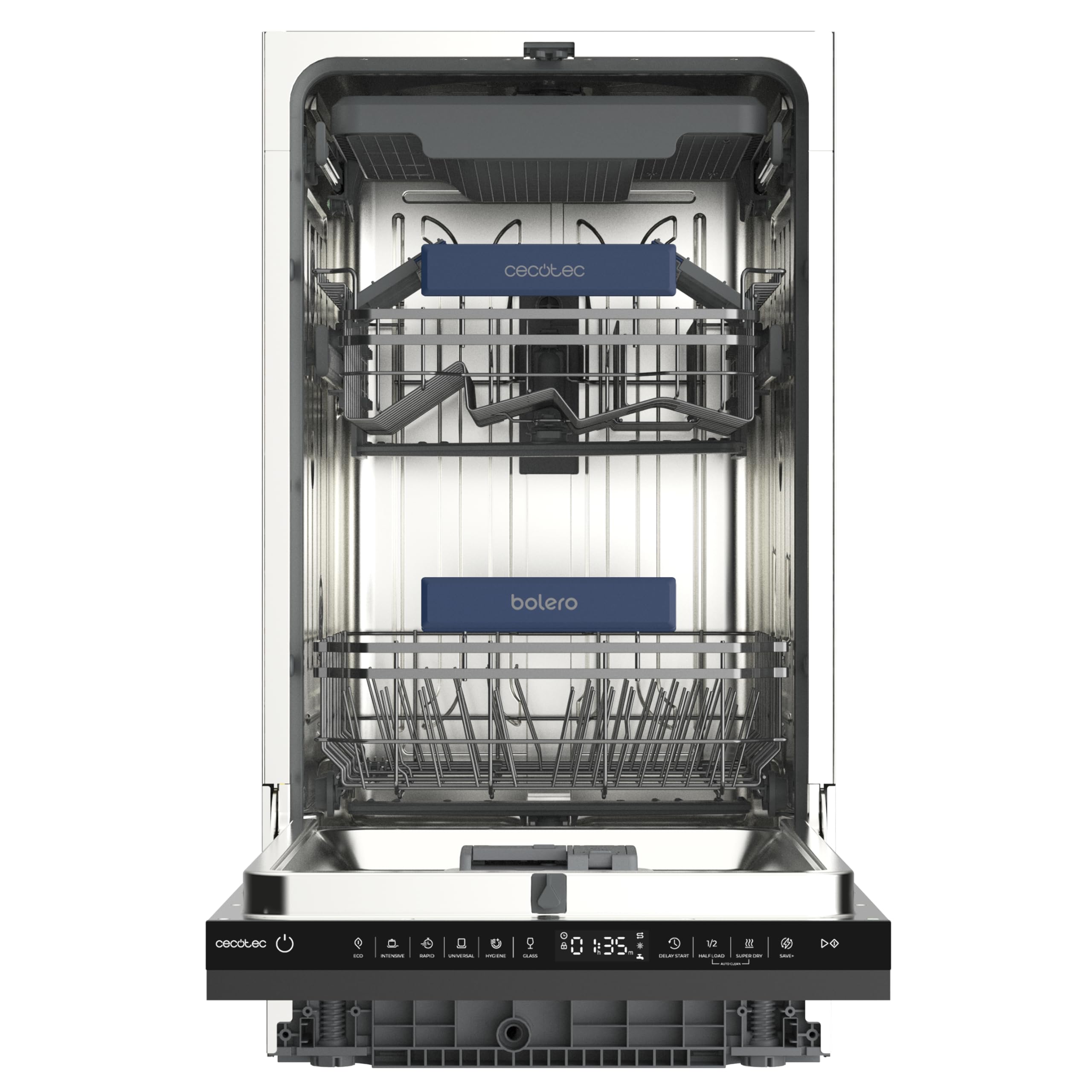 Cecotec Lavastoviglie da Incasso 45 cm Bolero Aguazero 4270 Full-BI. 11 Coperti, 6 Programmi, Classe D, Inverter Plus Duo, Pannello Touch, FloorView Light, Super Dry, Half Load, Save+, AutoClean