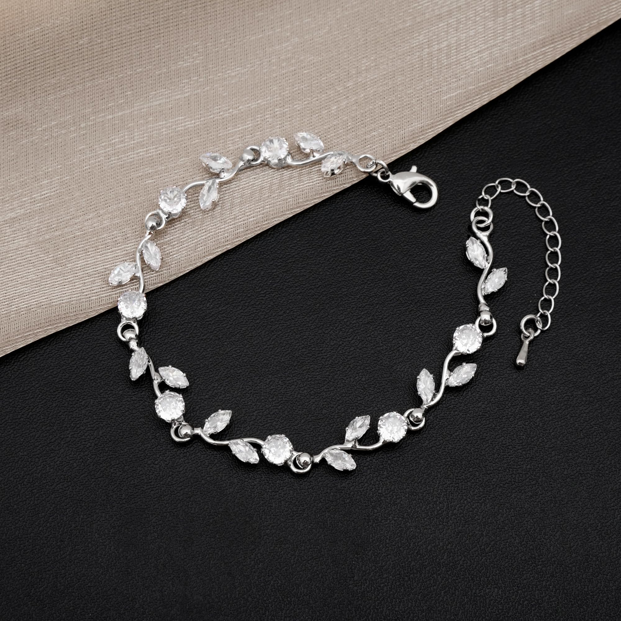 Elegant Bridal Jewelry Sets for Wedding Bride Leaf Shape Cubic Zirconia Necklace Earrings Bracelet Set Prom Costume Accessories