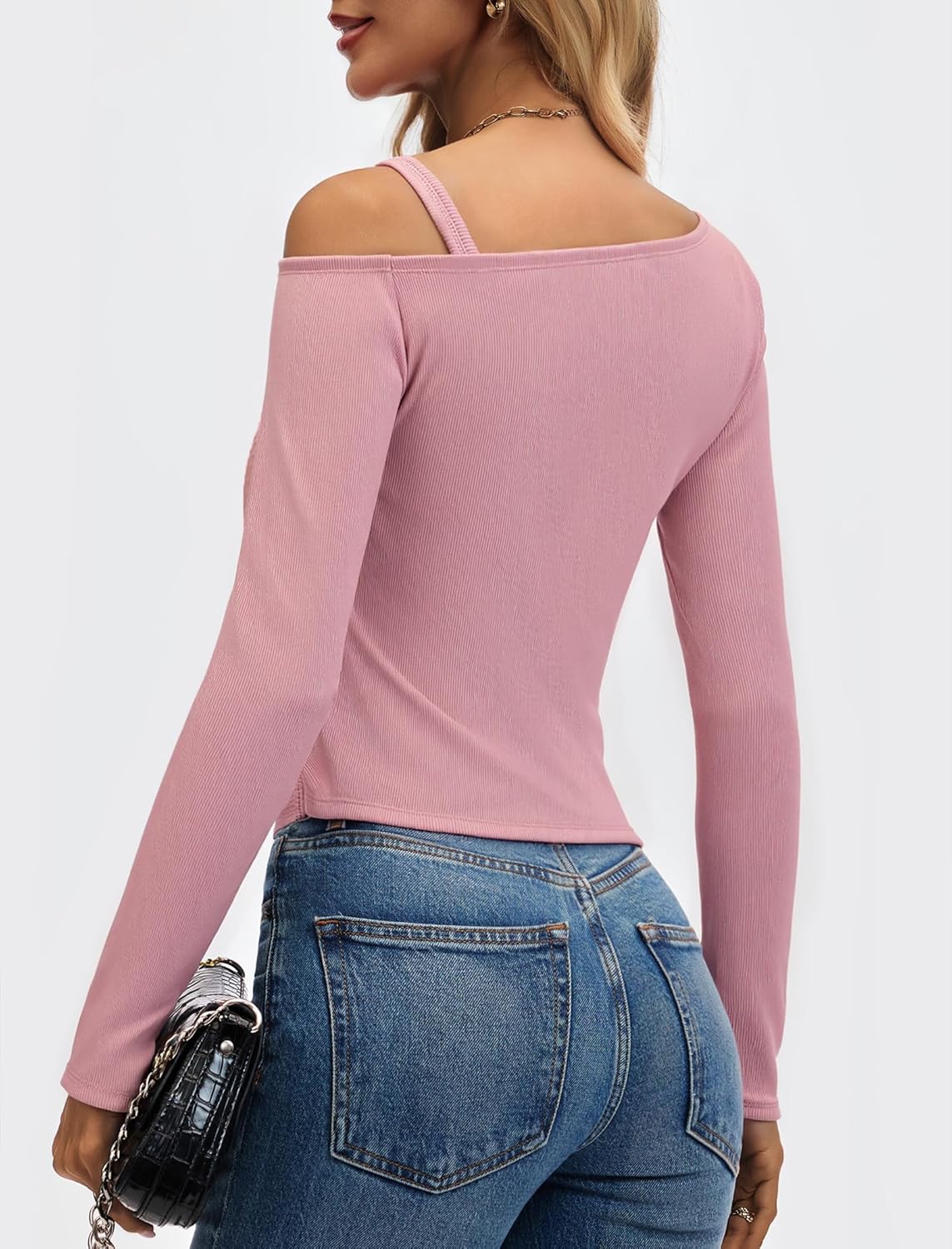 Asymmetrical Tops for Women Cold Shoulder Ribbed Fitted Long Sleeve Going Out Top Date Night Shirt 2026 Spring - Image 4