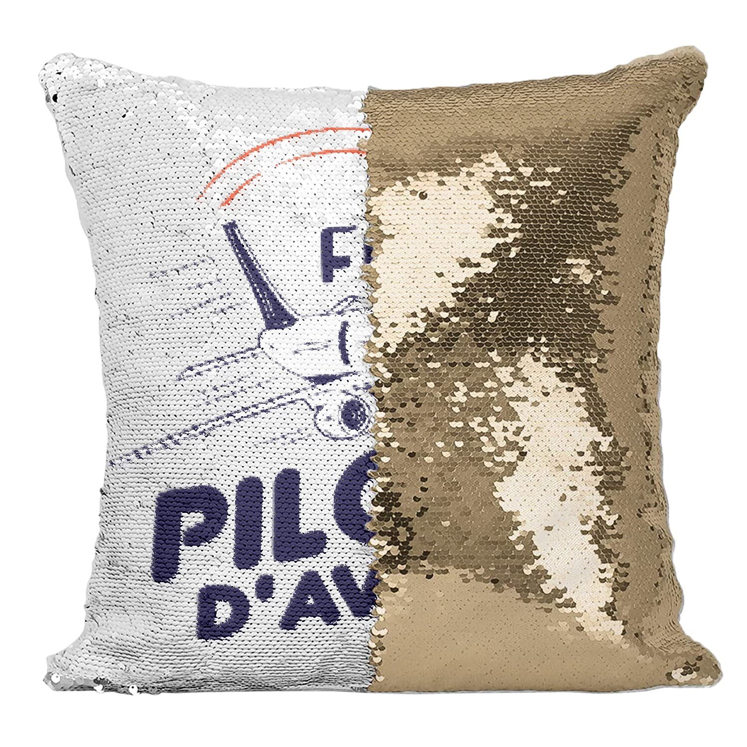 Futur Pilote d'avion Coussin Sequin Doré Splendide Housse Paillettes Thématique Ciel