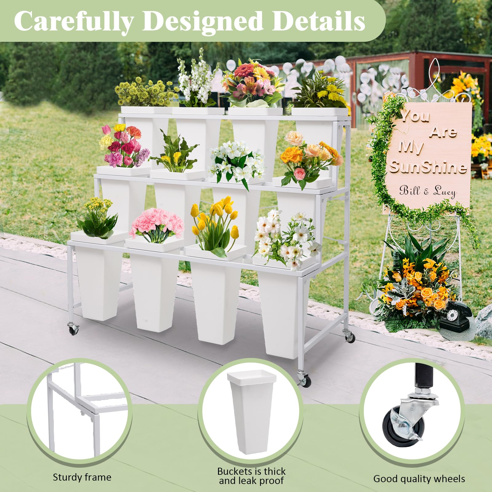 Amazon.com: Flower Display Stands with Buckets, 3-Tier Rolling