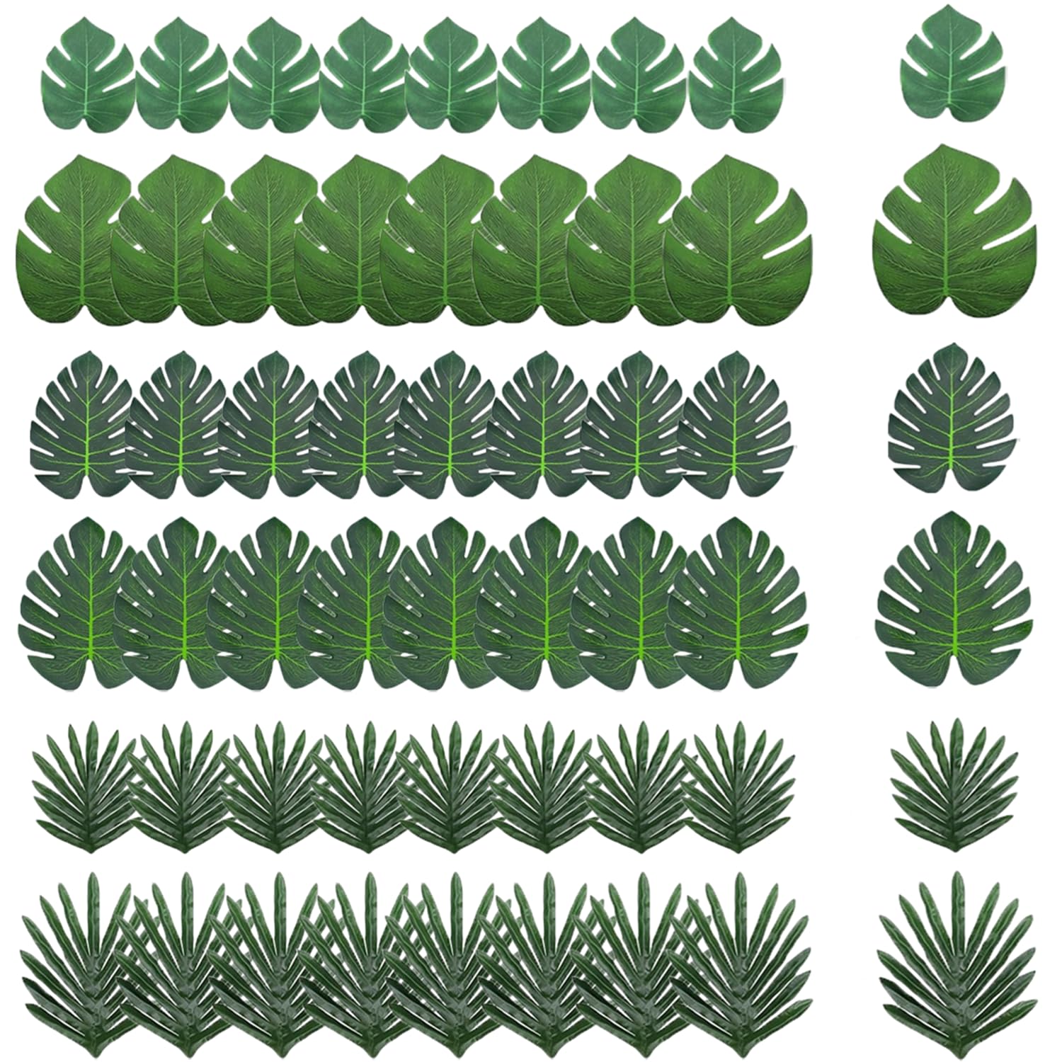 Rxkfigx Green 48 Pieces Of 6 Kinds Of Fake Leaves, Artificial Leaves, Tropical Palm Leaves For Safari Jungle Hawaiian Dinosaur Luau Party Table Decoration Wedding Birthday Theme Party