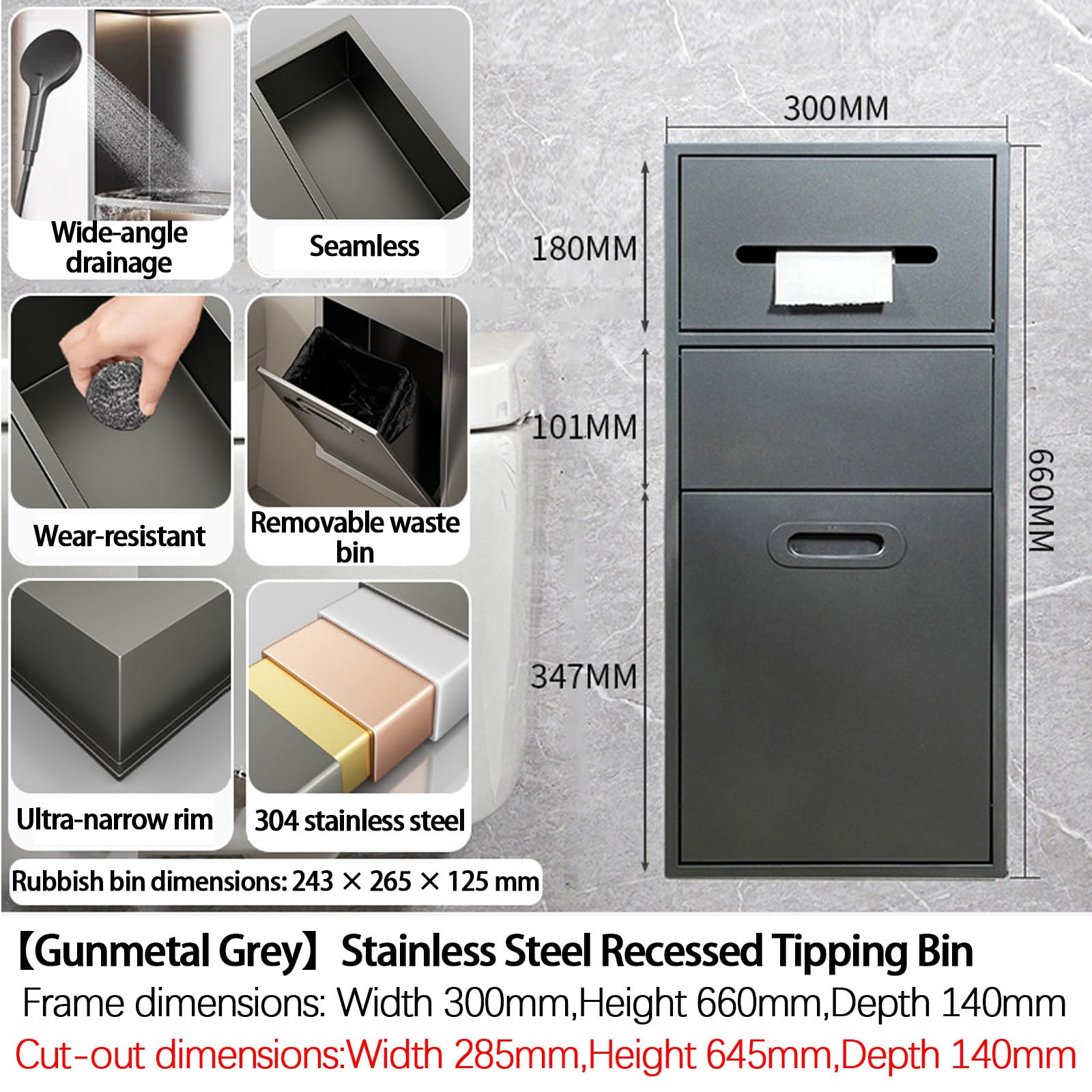 Wbudowany Uchwyt Na Rolkę Papieru Toaletowego 66 * 30 * 14cm-Grey