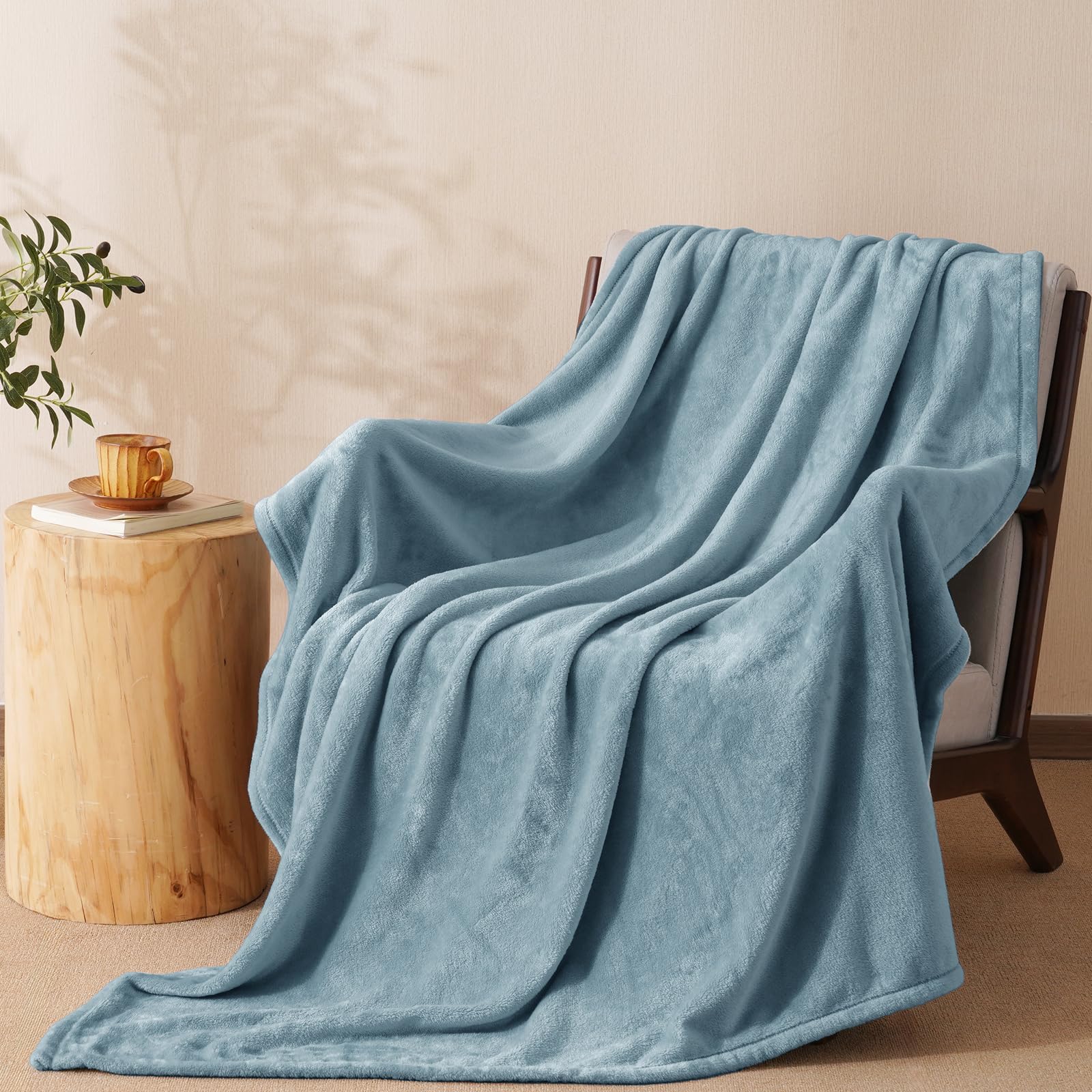 phf ultra soft fleece throw blanket, no shed no pilling luxury plush cozy 300gsm lightweight blanket for bed, couch, chair, sofa suitable for all season, 50" x 60", dusty blue