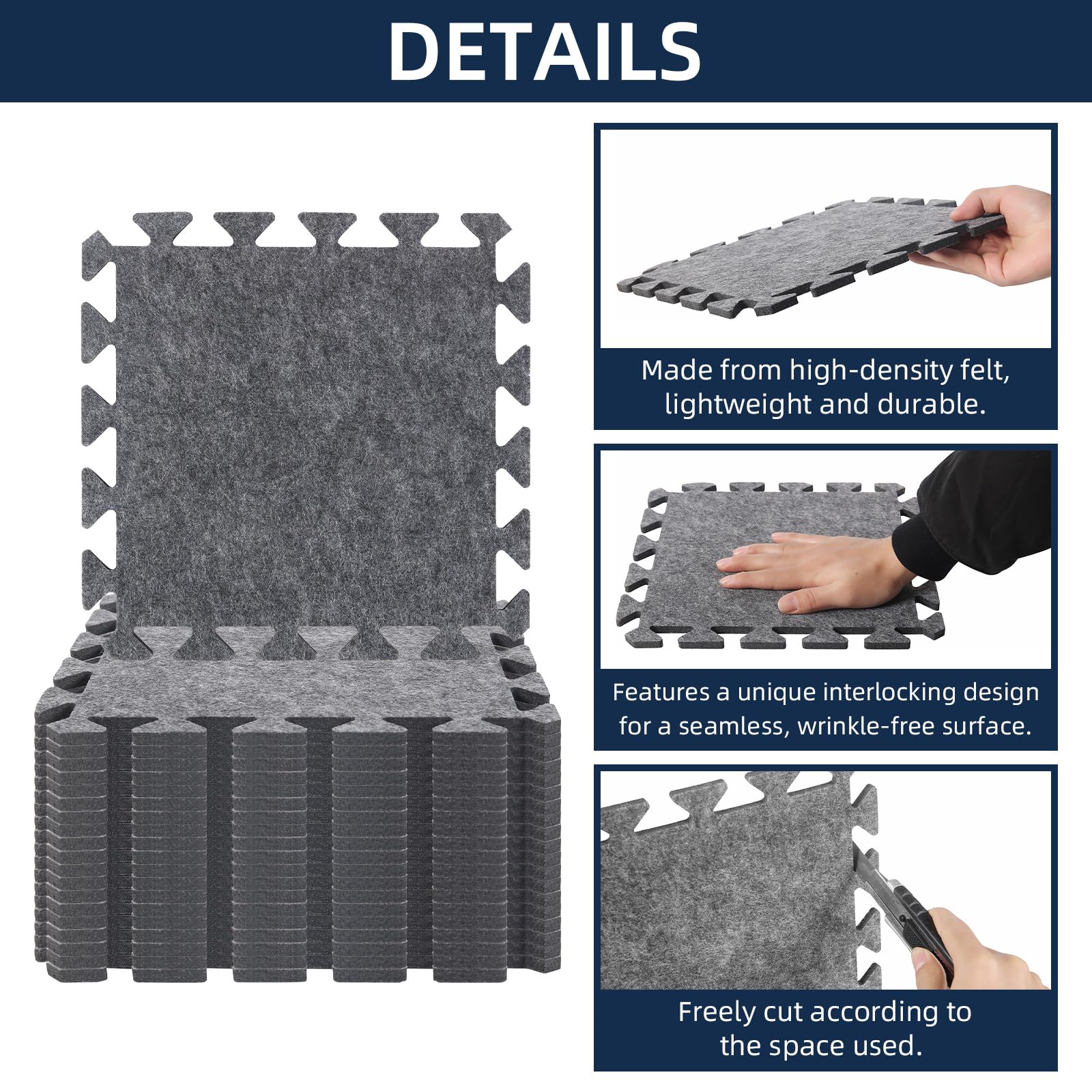 Lot de 20 tapis de sol imbriqués insonorisants en feutre haute densité, antidérapants, anti-vibrations, pour studio d'enregistrement, 20 x 30 x 10 cm, gris