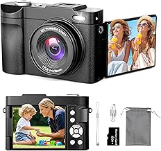 Cámara digital 4K para fotografía de enfoque automático, cámara de vlogging de enfoque automático de 50 MP con pantalla abatible de 180° de 2.8 pulgadas, cámaras compactas con zoom 16X con 64 GB