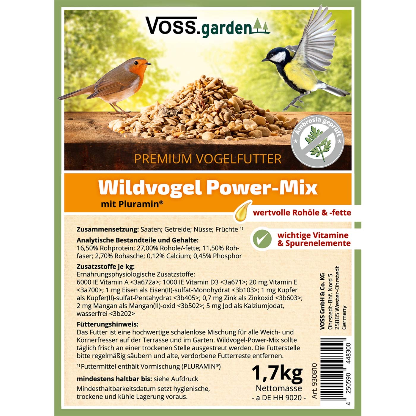 VOSS.garden Vogelhaus „Odensee“ Fichte rund inkl. Vogelfutter und Metallständer schwarz, Dach verzinkt, dänisches Design, Wildvogel, Vogel