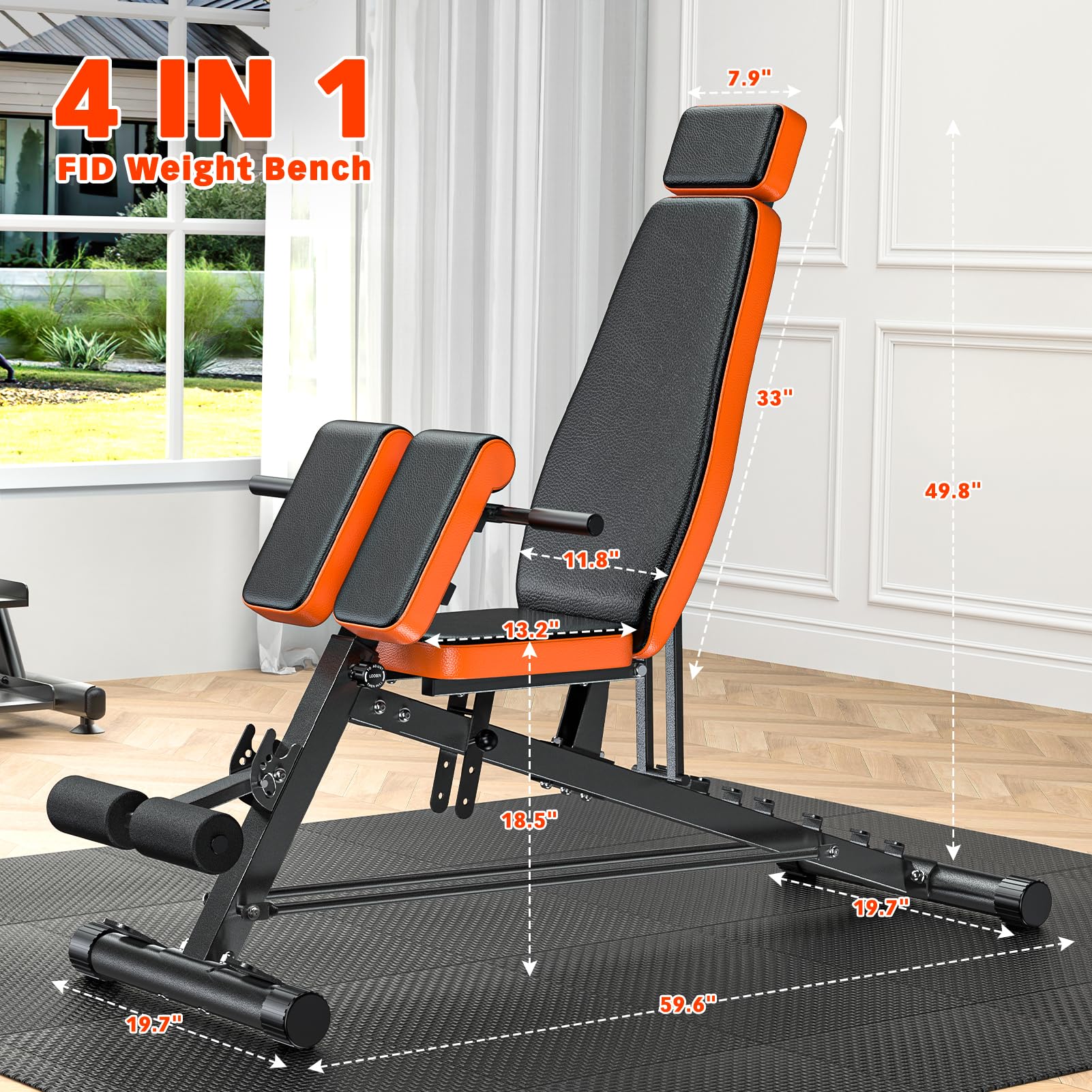 Roman Chair, Adjustable Weight Bench Back Extension Machine for Home Gym, 1000LBS All-in-One Sit Up Bench with Dumbbell Rack, Incline, Decline, and Flat Bench for Hyperextension, Core, Glute