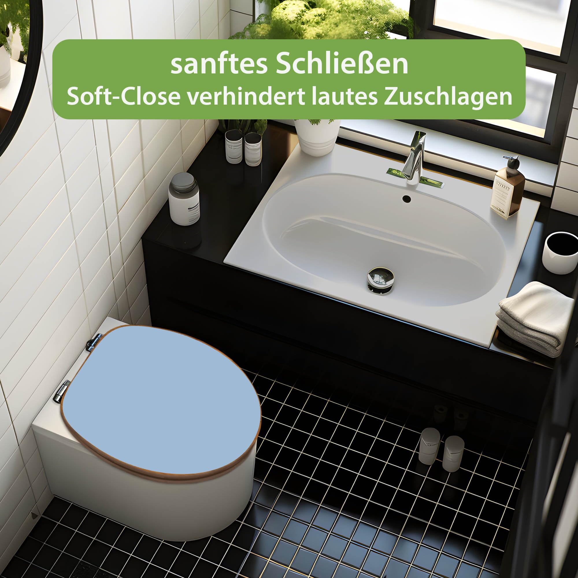 banjado Design WC Sitz Bambus Absenkautomatik 45,8x37,5cm - Toilettendeckel mit Absenkautomatik Holz - hochwertiger Bambus Klodeckel - WC-Sitz für gängigen Toiletten - Farbe Pastellblau
