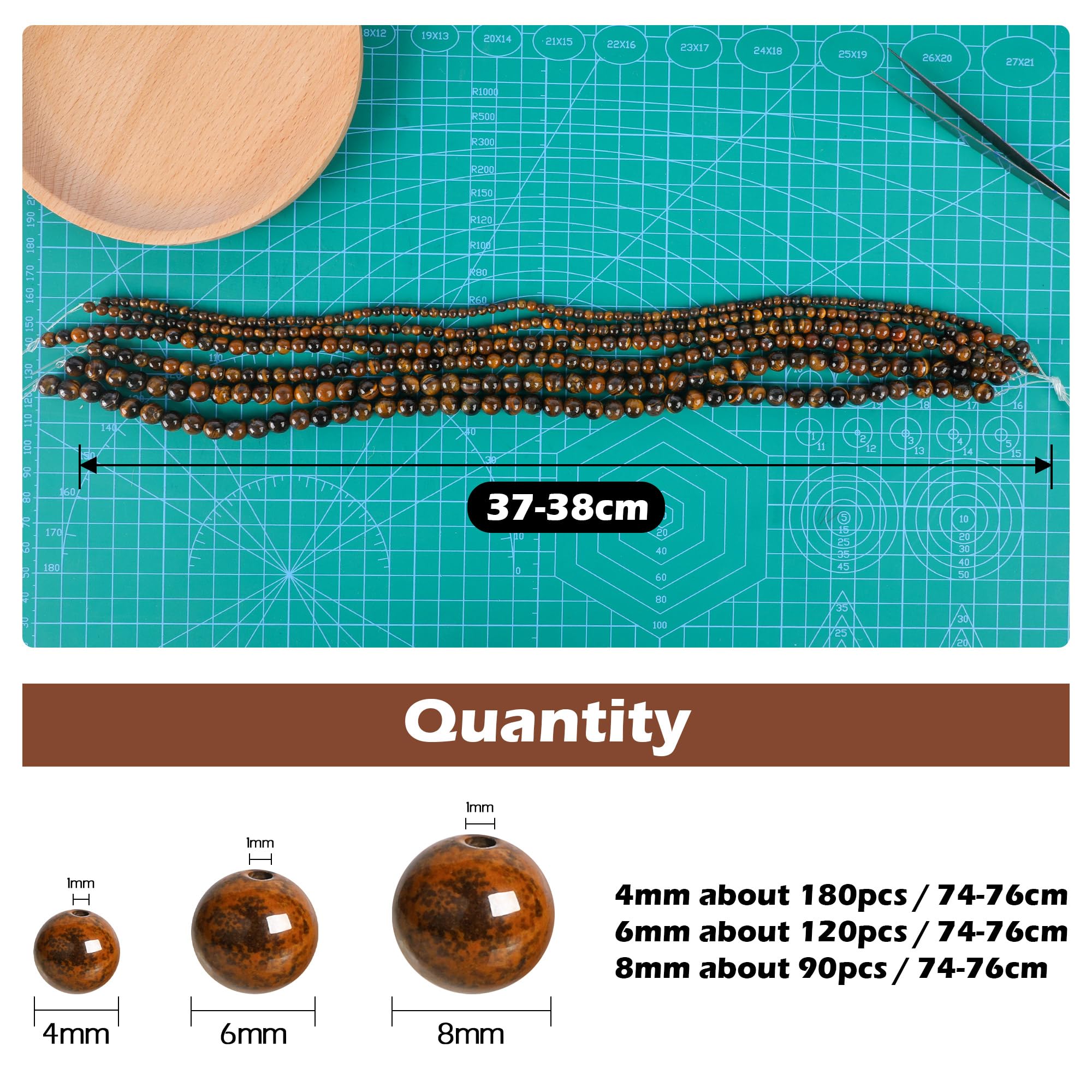 SOSMAR 90 Pcs 8mm Tiger Eye Beads Natural Round Stone Beads Loose Gemstone Semi-Precious Gemstones for Jewelry Making Bracelet Necklace Men & Women - Image 4