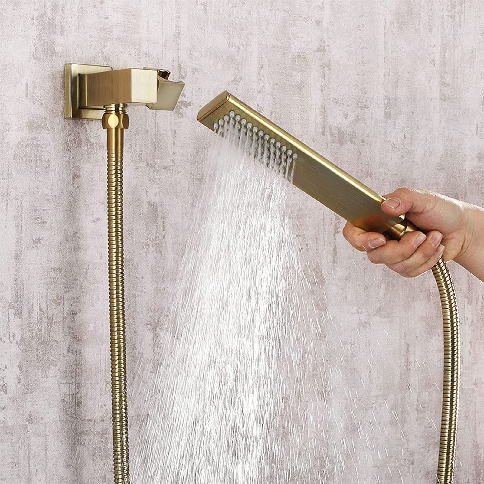 Sistema doccia Oro spazzolato, Parete Set Doccia Rubinetto, 8 "Pioggia Soffione doccia e palmare Combo Set, Lusso Bagno Doccia Mixer Set Ottone Piedi,