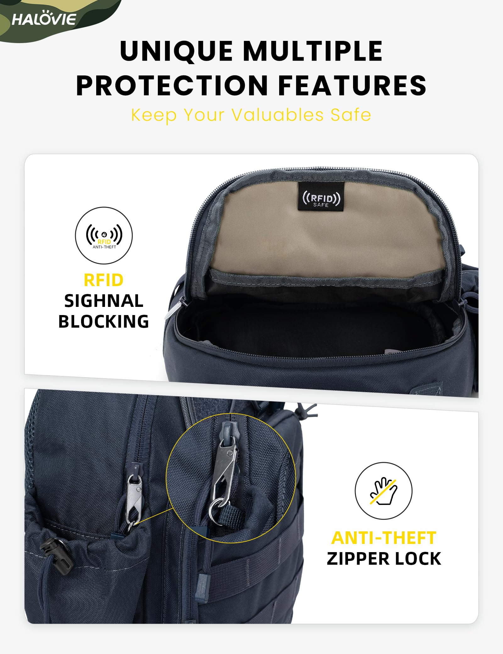 HALOVIE Antykradzieżowa taktyczna torba na ramię RFID wojskowa torba na ramię z opakowaniem na telefon EDC Molle torba crossbody dla mężczyzn