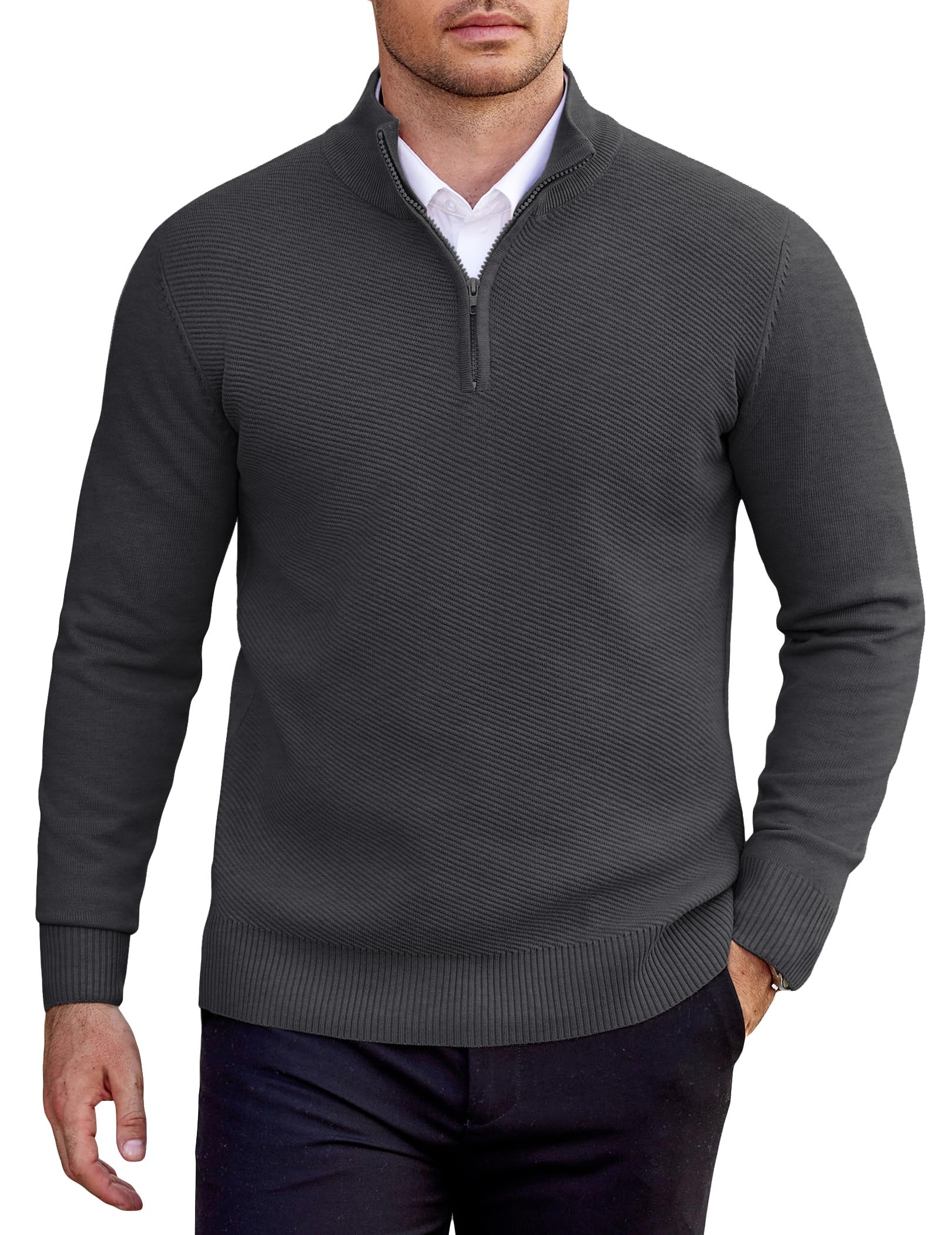 COOFANDY Herren Pullover 1/4 Zip Rollkragenpullover Stehkragen Slim Fit Strickpullover Langarm Troyer Winter Feinstrick Pulli Männer Arbeitspullover