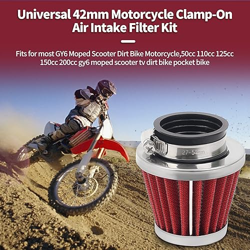 Miniatura 6 de AHL Cápsula de filtro de aire de rendimiento de almacén rojo de 1654in 150 cc-250 cc motocicleta scooter ATV Dirt Bike 1 unidad