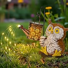 GIGALUMI Solar Deko Gartenstatuen, Eulenfigur mit Gießkannen Lichtern, Gartendekoration, einzigartige Geschenke für Mutter, Geschenke für Frauen, Dekoration für Terrasse, Outdoor, Hof