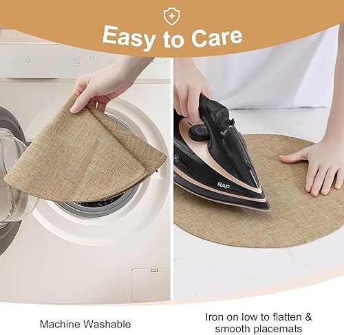 Miniatura 6 de homing Juego de 6 manteles individuales redondos de tela de 15 pulgadas de diámetro, mezcla de lino y algodón, lavables, para interiores y