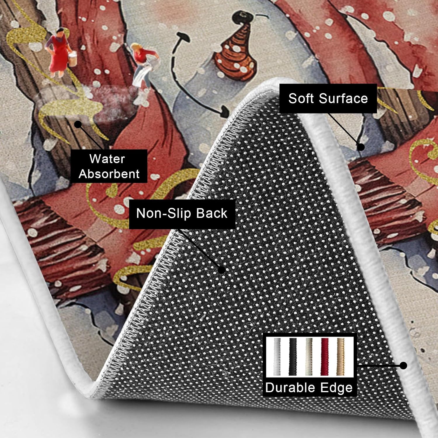 Kitchen Rugs and Mats Set of 2,Cartoon Snowman Christmas Snow Scene Non Slip Area Runner Floor Cushioned Carpet Winter Bird Black Red Plaid Comfort Standing Mat for Kitchen Sink Laundry