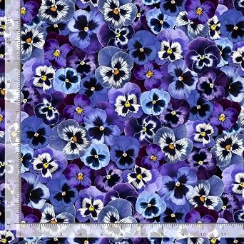 Cotton Packed Pansy Pansy Paradise Pansies Floral Flowers Nature Blue Cotton Fabric Print by the Yard PANSY-CD1893-MULTI