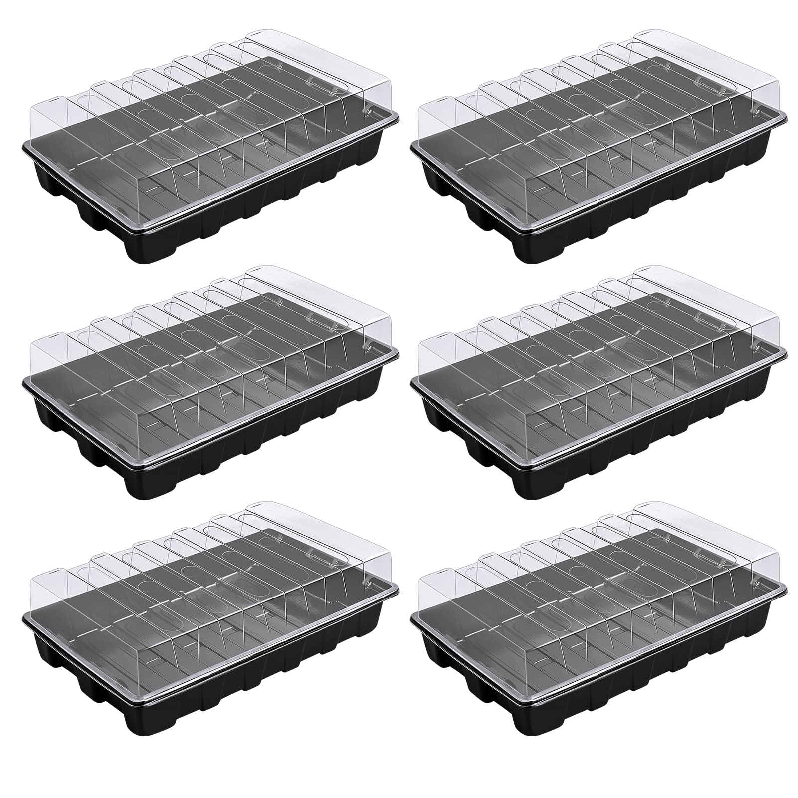 Chivalral 6 Packs Plant Growing Trays with Humidity Domes Plastic Seedling Nursery Tray for Seed Starting, Germination and Seedling Propagation