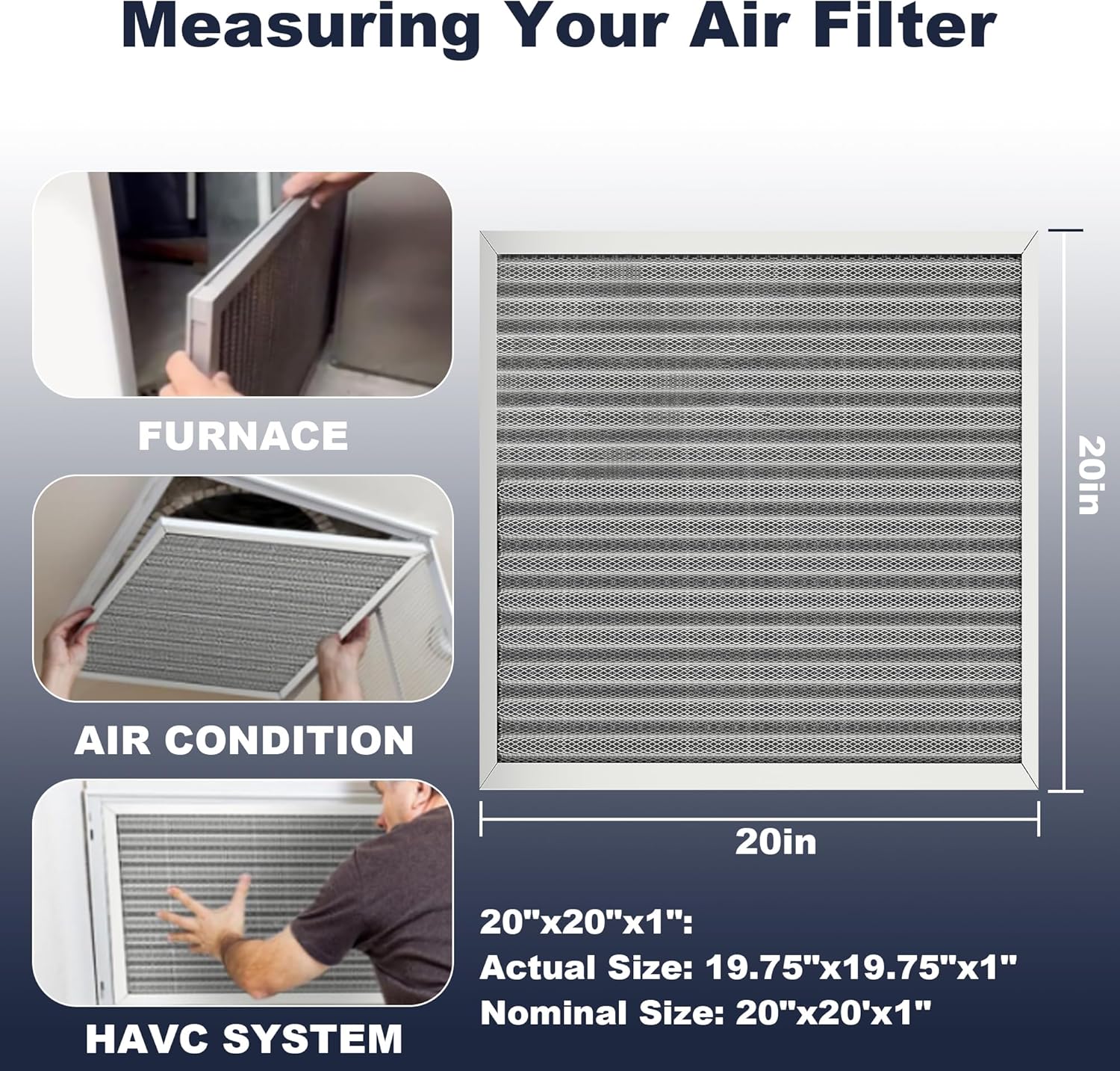20x20x1 Reusable Air Filter, Electrostatic, Washable Lasts a Lifetime, Breathe Fresher Air in Home and Office HVAC AC Furnace Systems, Merv 8 (Actual Size: 19.75x19.75x1 Inch)