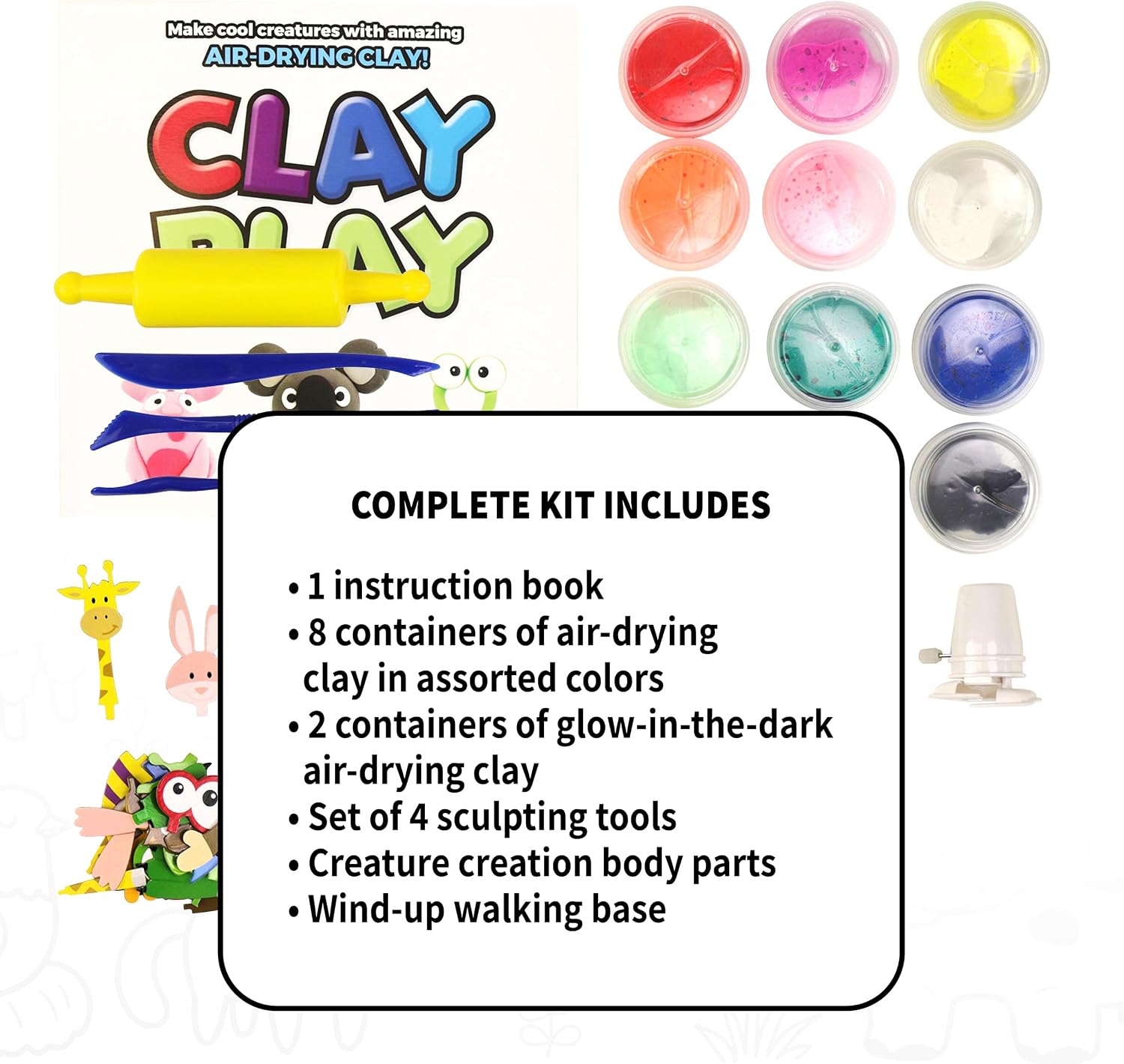 SpiceBox Polymer Modeling Clay Kit for Kids with Air Dry Molding Clay, Glow in The Dark, DIY Children’s Arts and Crafts Play Activities, Creative Sculpting 13 Projects