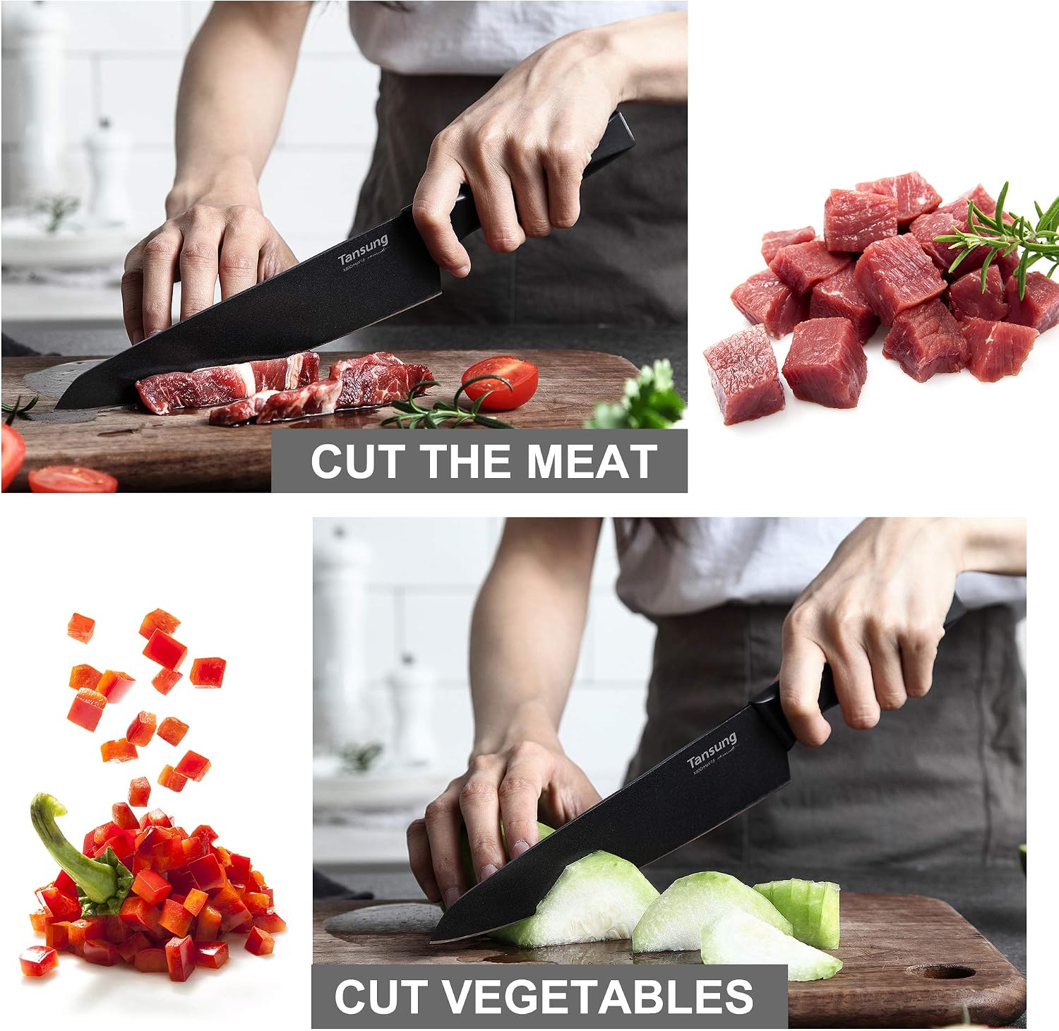 TANSUNG Chef Knife 8" Pro Kitchen Knife Ultra Sharp Cutting Cooking Knife with Durable Stainless Steel Nonstick Blade Ergonomic Handle Protective Sheath for Home Gourmet Restaurant Cooker Gift