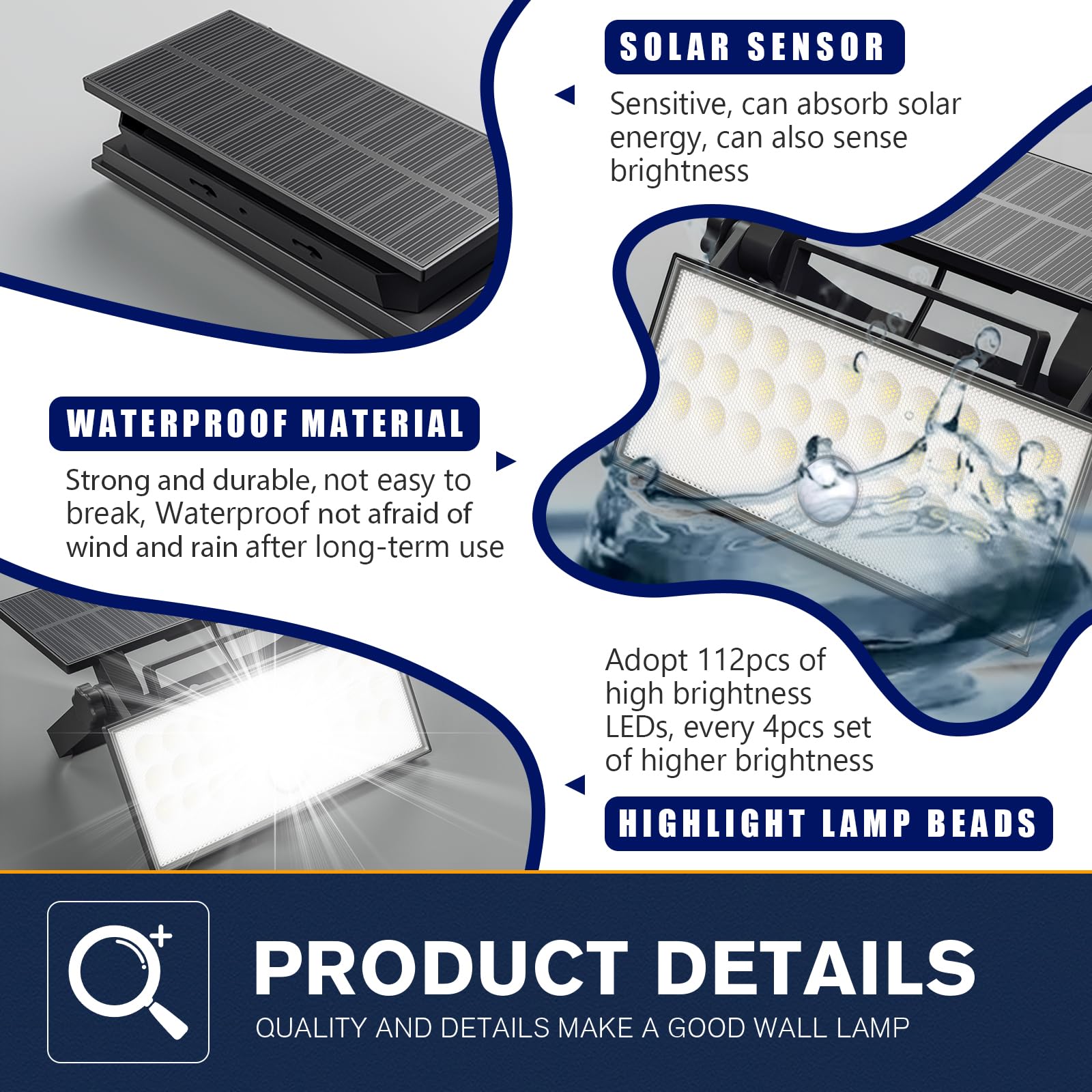 wisdom line Faretto LED da Esterno Solare, 1 Pezzi Led da Parete IP66 Decorative Impermeabili Per Scale,Luce Esterno Energia Solare con Sensori Movimento PIR, Decorative per Giardino,Patio,Recinzione
