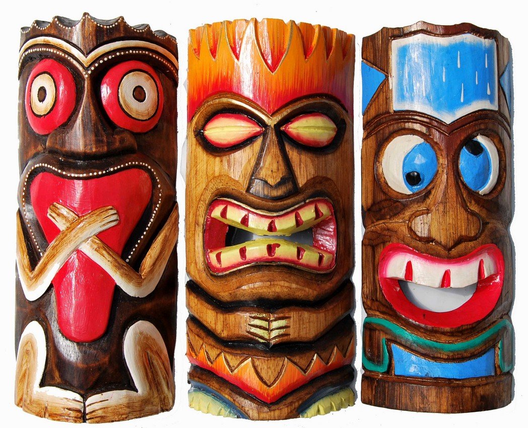 Interlifestyle 3 Tiki Maskers 100cm in Tiki Hawaii Style Masker Interlifestyle 3 Tiki Maskers 100cm in Tiki Hawaii Style Masker